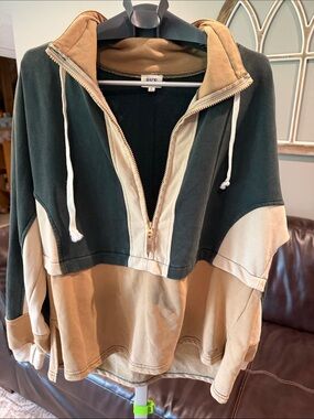 BKE Black, Tan & Cream Colorblock Cowl Turtleneck Pullover